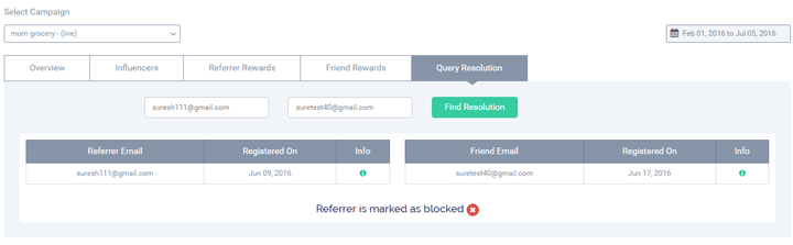 Scenario: When the referrer’s email id is blocked