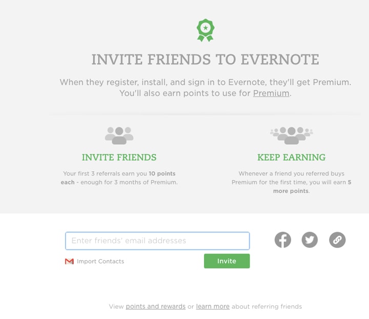 dedicated refer and earn page by Evernote