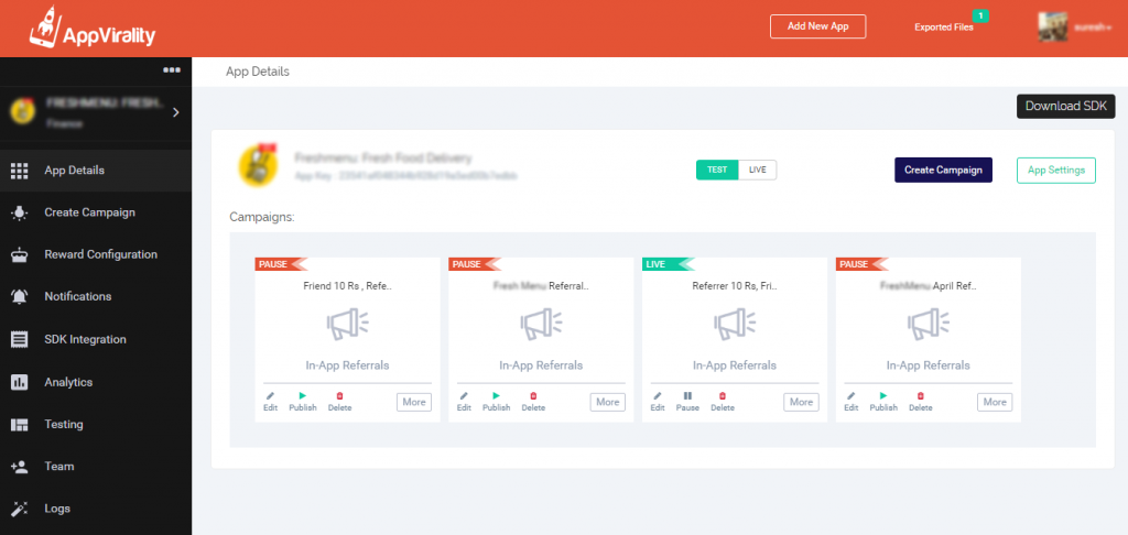 AppVirality New Dashboard