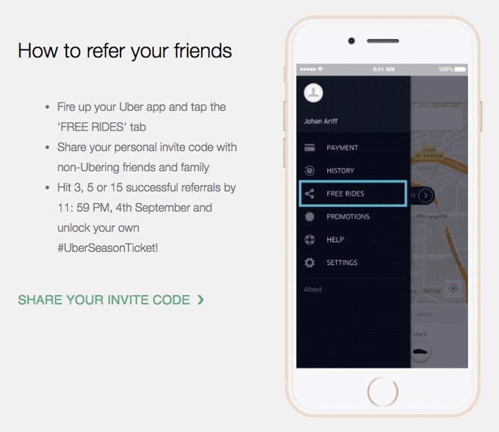 Uber's welcome email hints at referral marketing