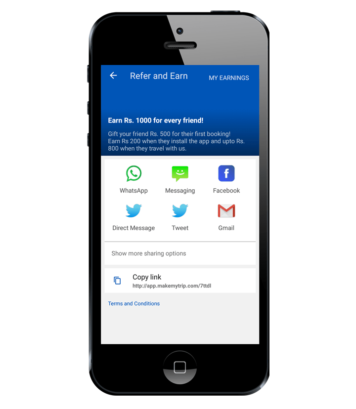 Refer and earn by MakeMyTrip