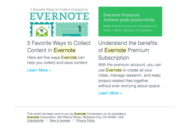 Evernote send valuable product updates to stay relevant for the user